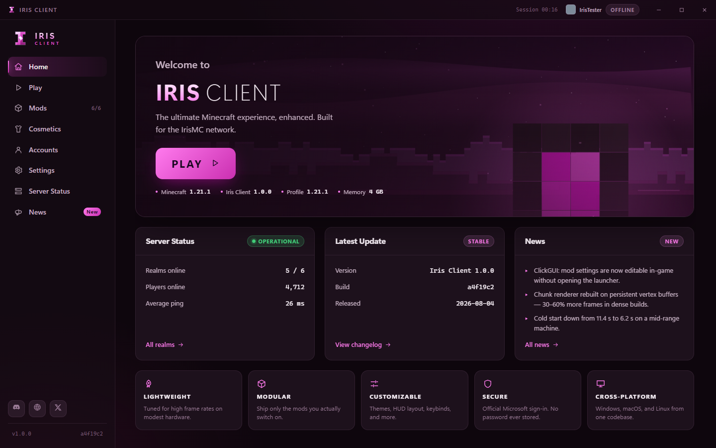 The launcher home screen retinted to a magenta accent.